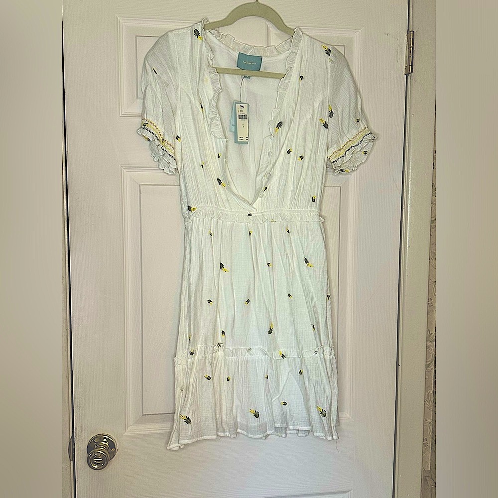 Skies Are Blue white with embroidery dress